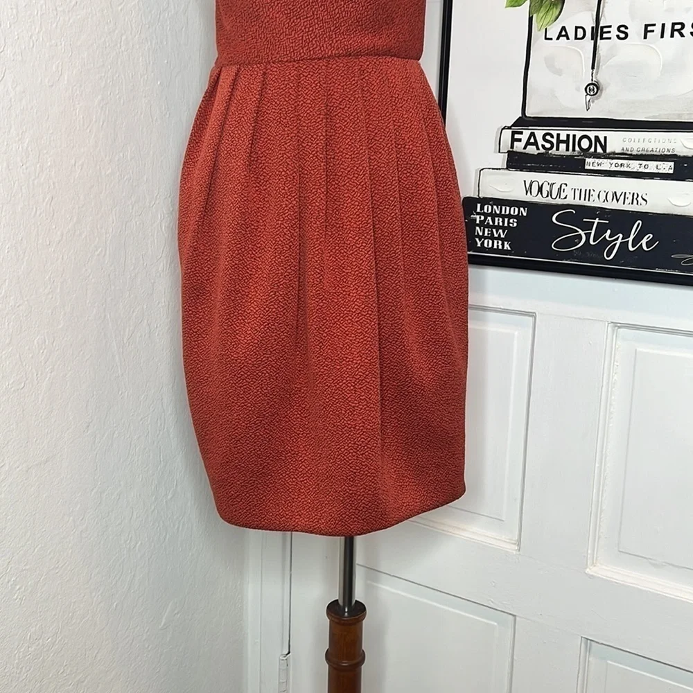 Halston Heritage One Shoulder Jacquard Mini Dress in Brick Size 2